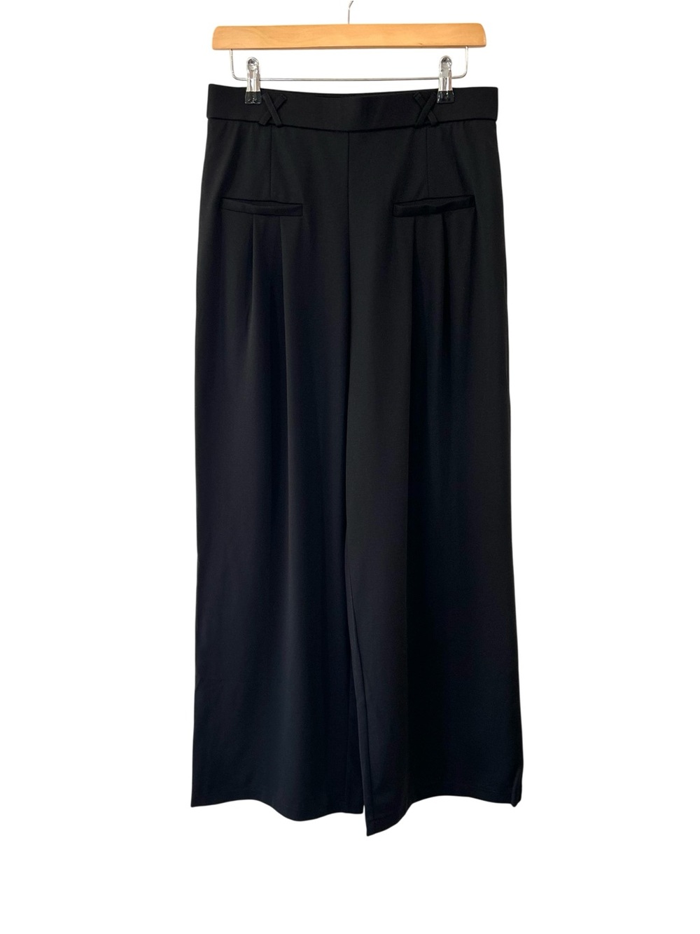 OGL women’s Drapey Bamboo Ponte Mid Rise Wide Leg Trouser M black NWT